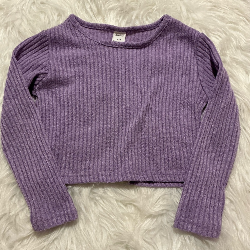 SHEIN Kids Purple Ribbed Crew Neck Top